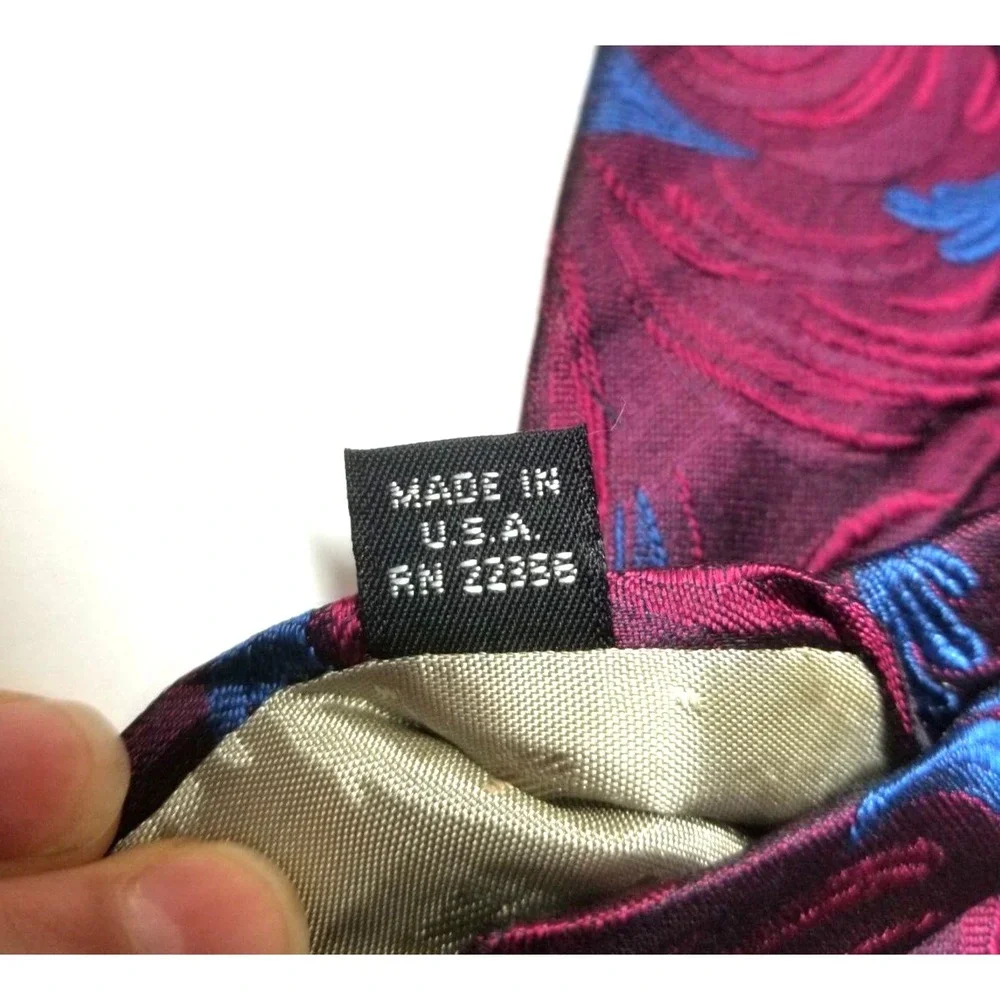 Donberry & Keats Wine Textured Blue Swirls‎ Pointed Imported Silk Tie USA